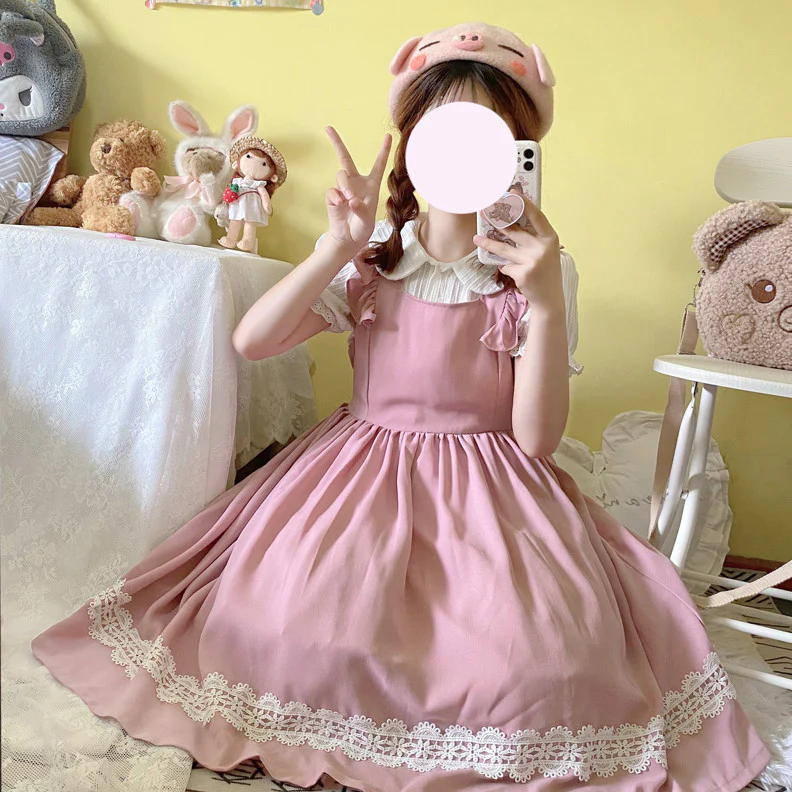 Solid color suspender jsk dress autumn HA1115 - Image 2