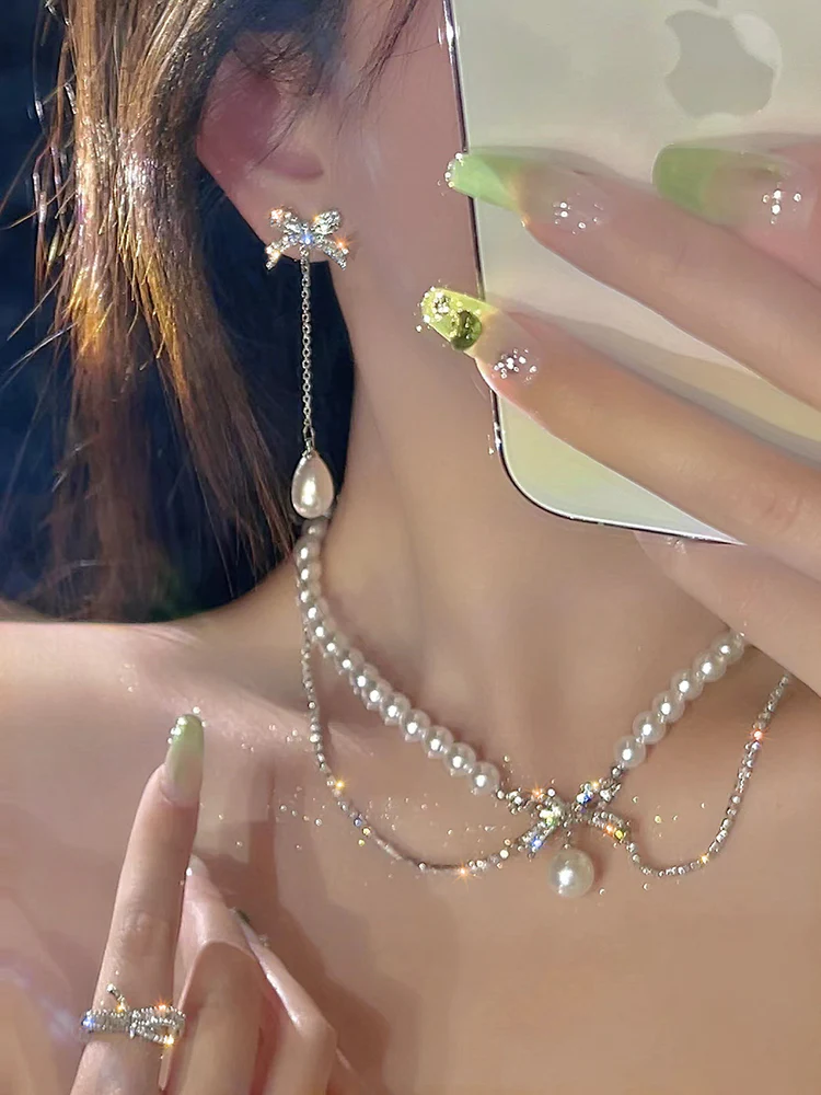 Sparkling Pearl Necklace HA0971 - Image 2