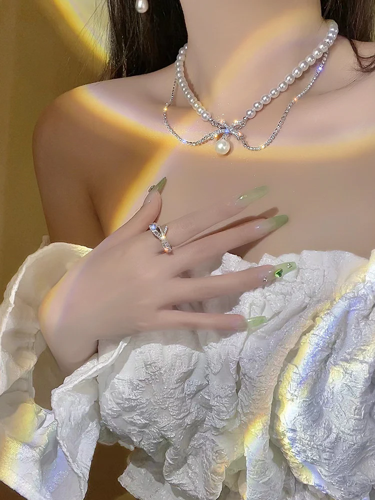 Sparkling Pearl Necklace HA0971 - Image 3