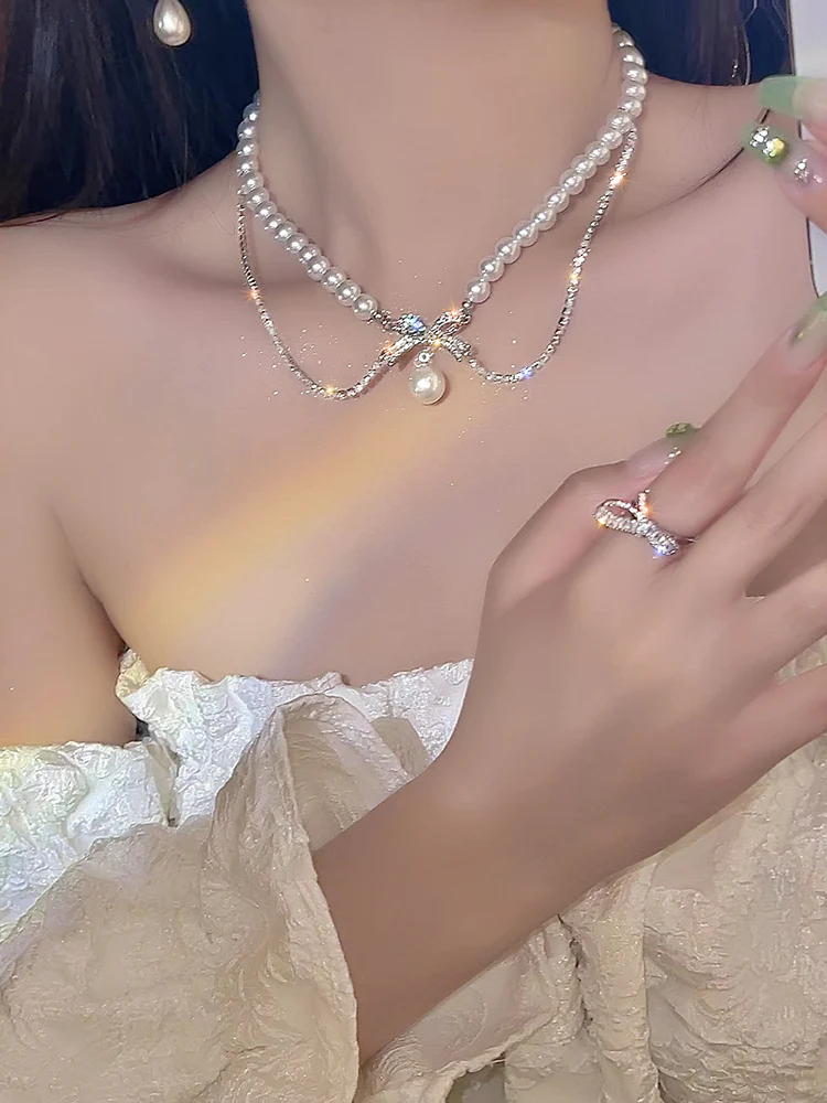 Sparkling Pearl Necklace HA0971 - Image 4