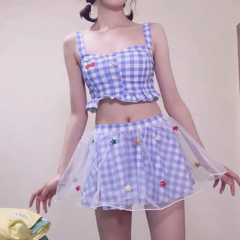 Split plaid swimsuit  HA0537 - Image 3