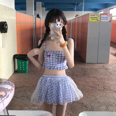 Split plaid swimsuit  HA0537 - Image 7