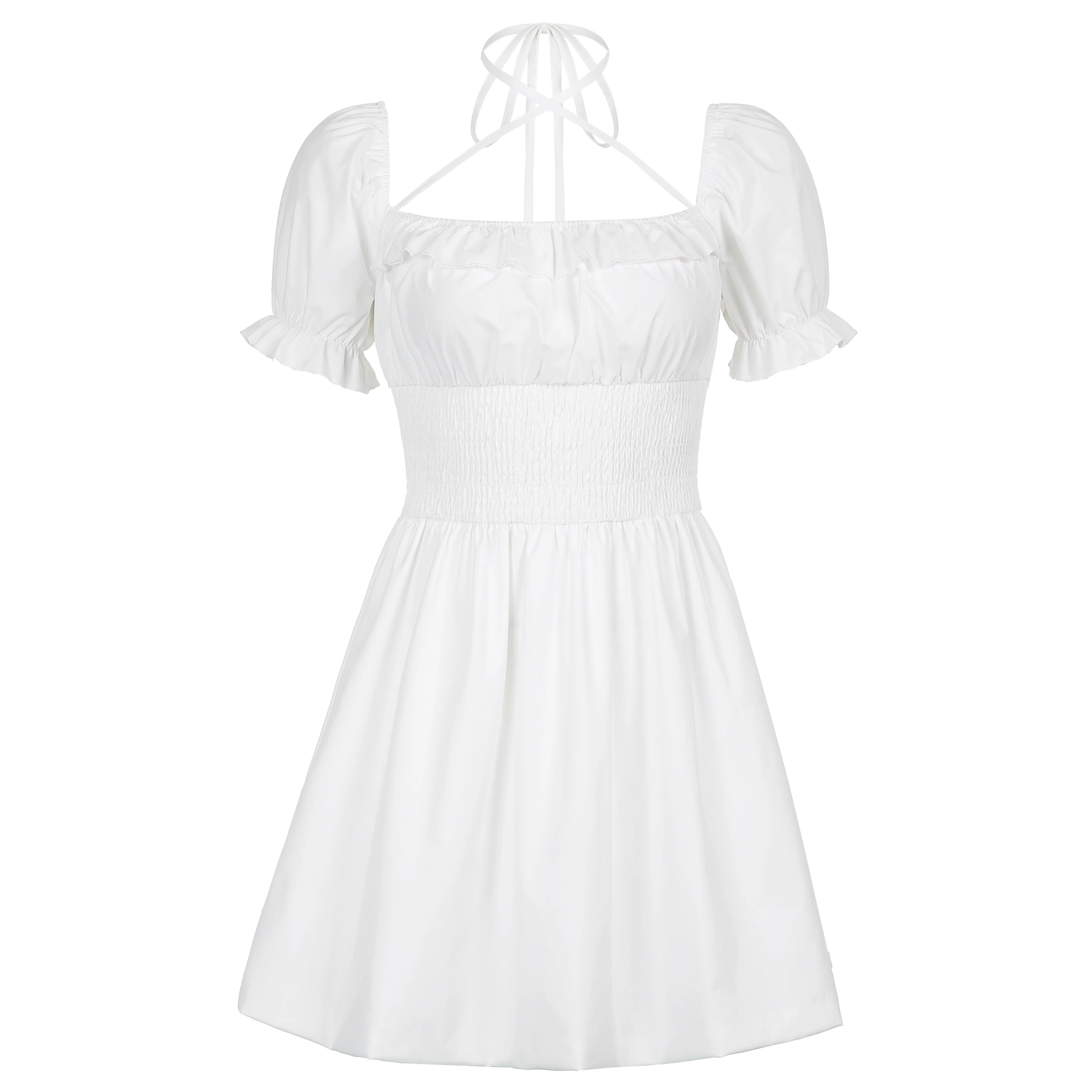 Square neck halterneck white A-line dress  HA0496 - Image 8
