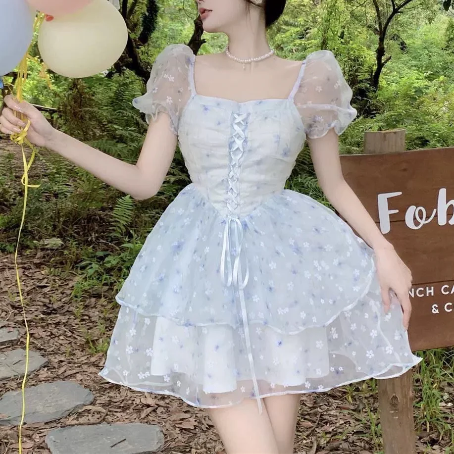 Square Neck Puff Sleeve Floral Dress  HA0665 - Image 2