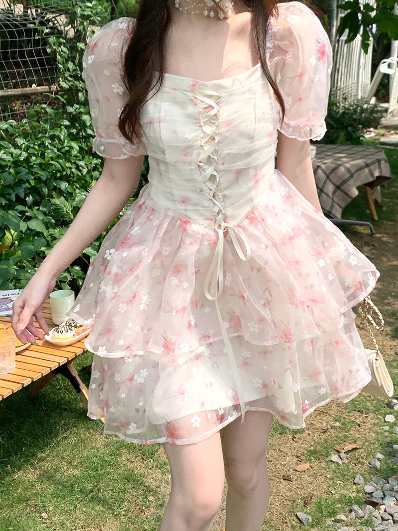 Square Neck Puff Sleeve Floral Dress  HA0665 - Image 3