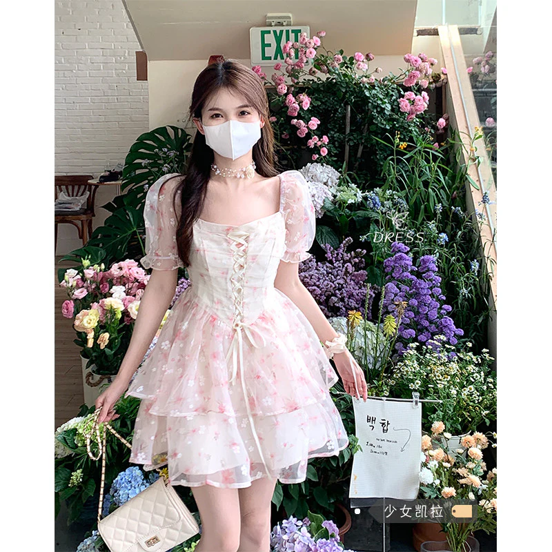 Square Neck Puff Sleeve Floral Dress  HA0665 - Image 4