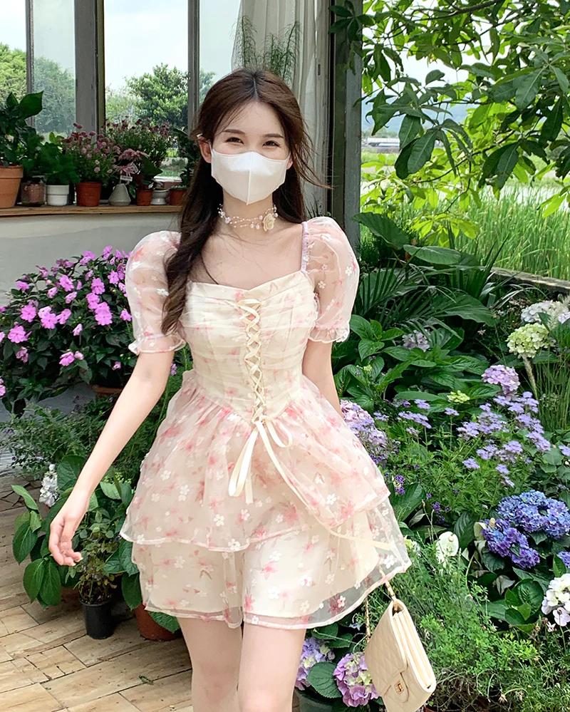 Square Neck Puff Sleeve Floral Dress  HA0665 - Image 5