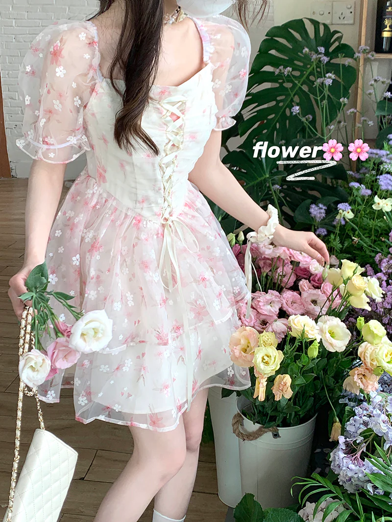 Square Neck Puff Sleeve Floral Dress  HA0665 - Image 6