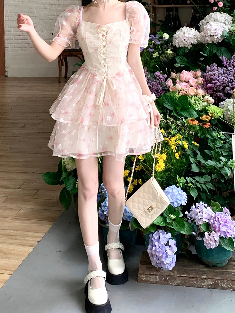 Square Neck Puff Sleeve Floral Dress  HA0665 - Image 7