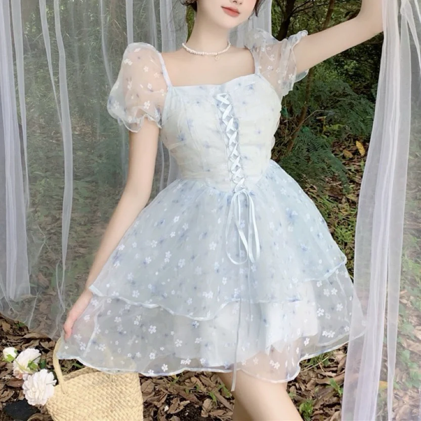 Square Neck Puff Sleeve Floral Dress  HA0665 - Image 9