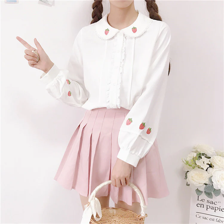 Strawberry Embroidered Long Sleeve Shirt   HA1143 - Image 2
