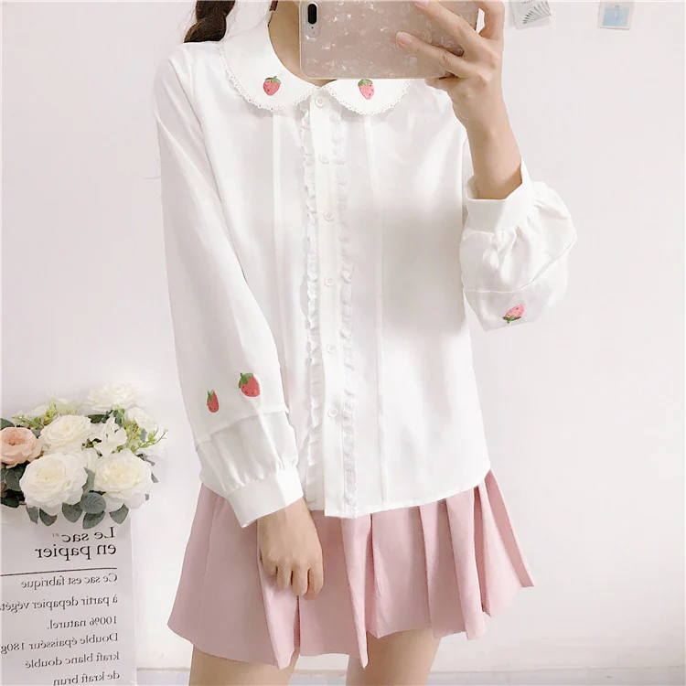 Strawberry Embroidered Long Sleeve Shirt   HA1143 - Image 4
