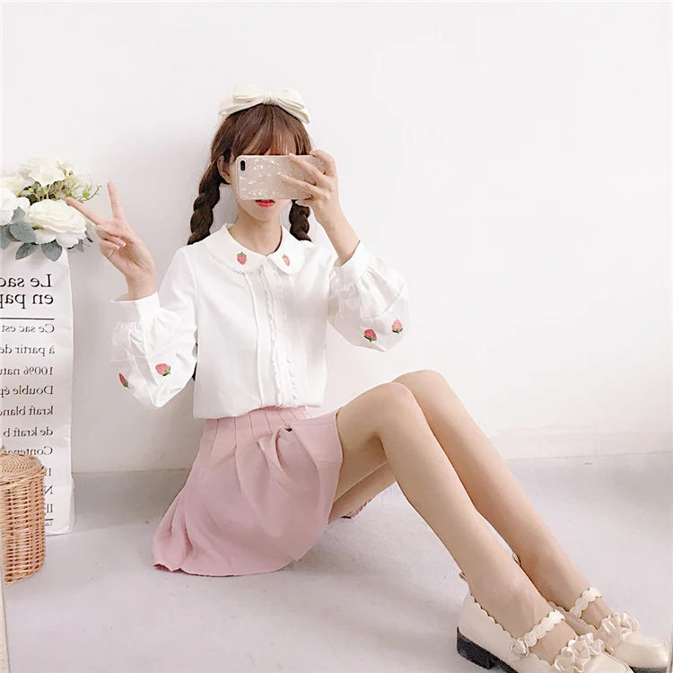 Strawberry Embroidered Long Sleeve Shirt   HA1143 - Image 5