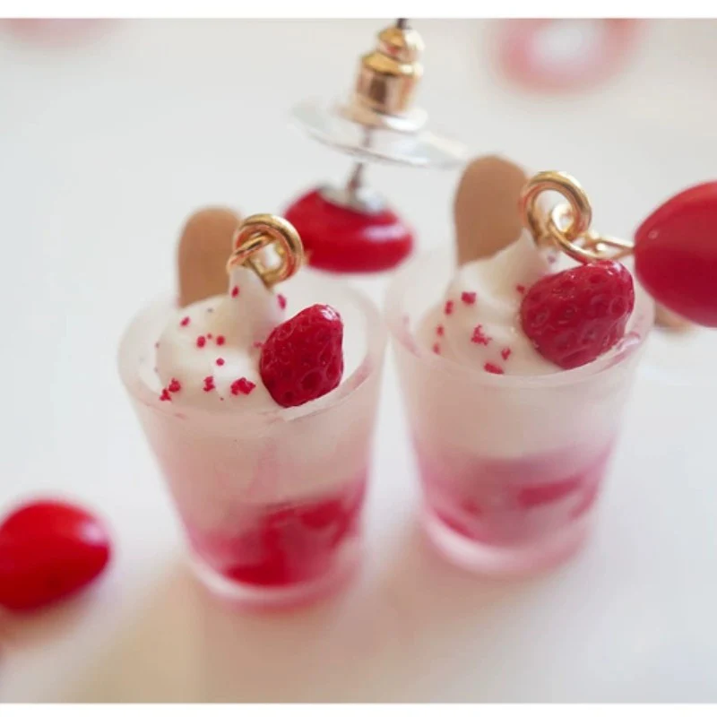 Strawberry Mousse Ice Cream Silver Earrings Ear Clips  HA2031 - Image 2