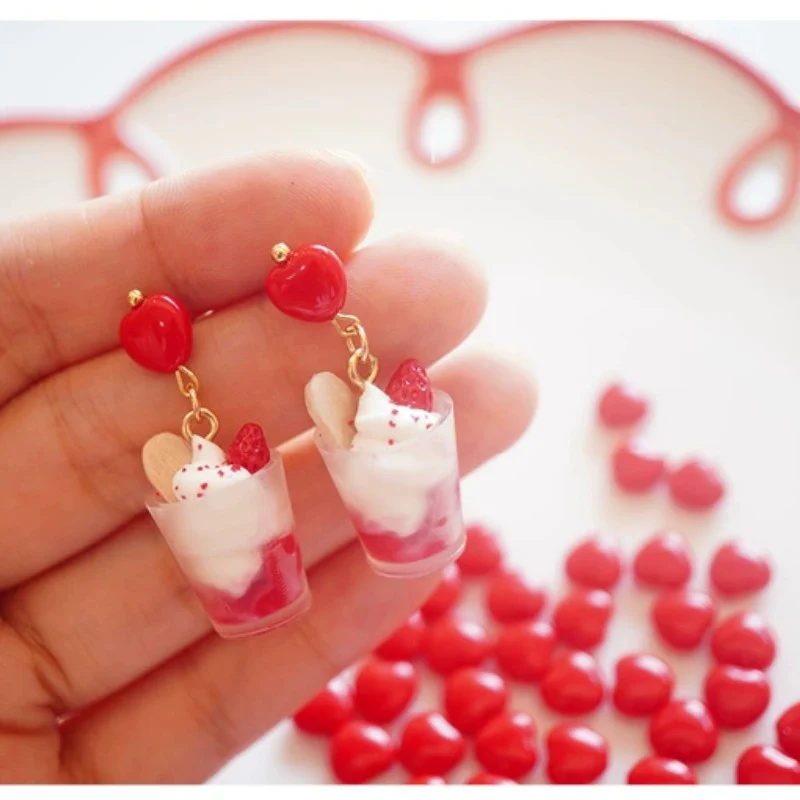 Strawberry Mousse Ice Cream Silver Earrings Ear Clips  HA2031 - Image 4