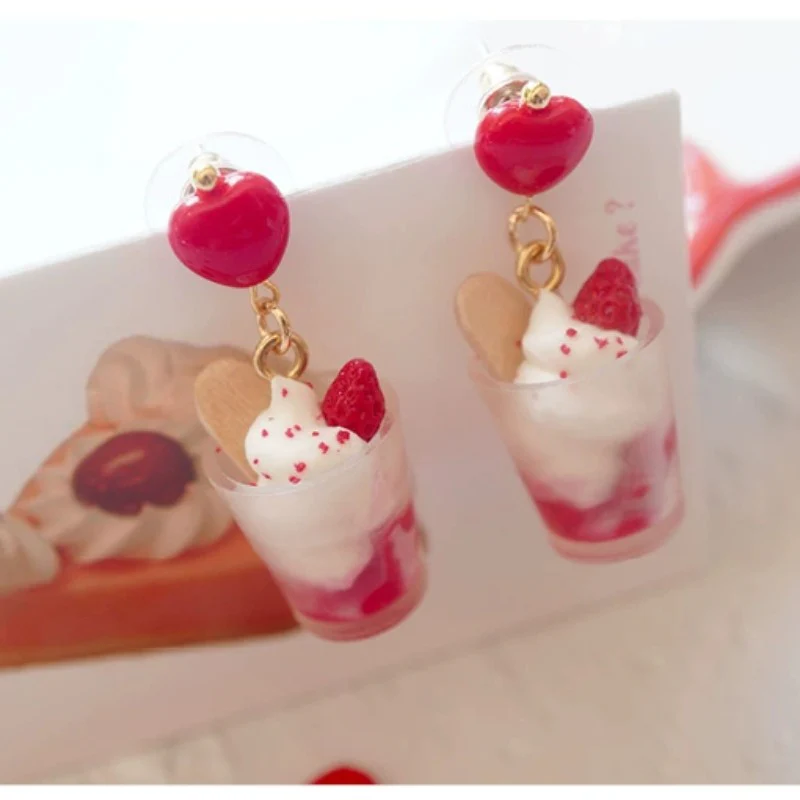Strawberry Mousse Ice Cream Silver Earrings Ear Clips  HA2031 - Image 5