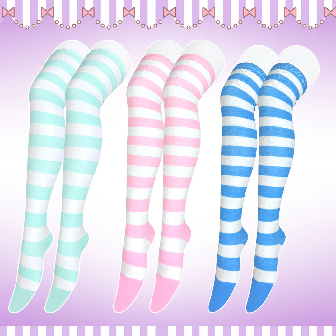 Striped Knit Thigh-High Socks KS13 - Image 4