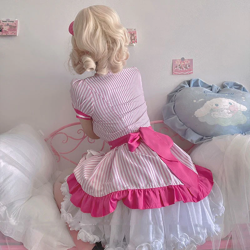Striped Uniform Lolita Apron  HA2081 - Image 2