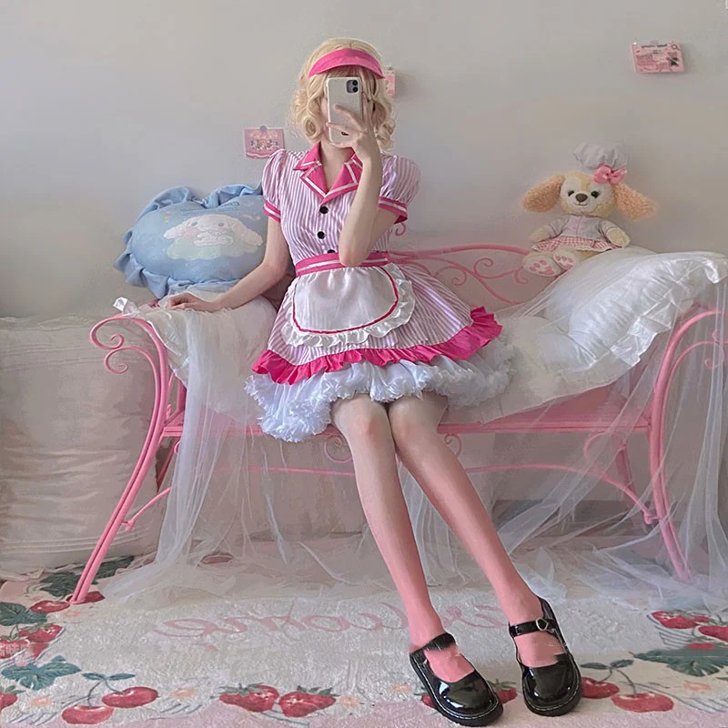 Striped Uniform Lolita Apron  HA2081 - Image 3