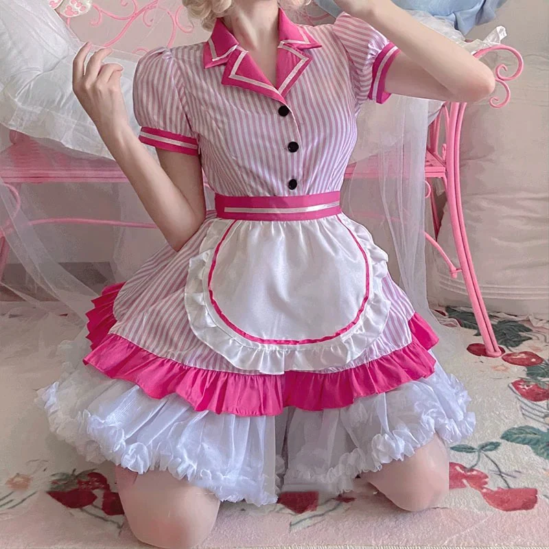 Striped Uniform Lolita Apron  HA2081 - Image 4
