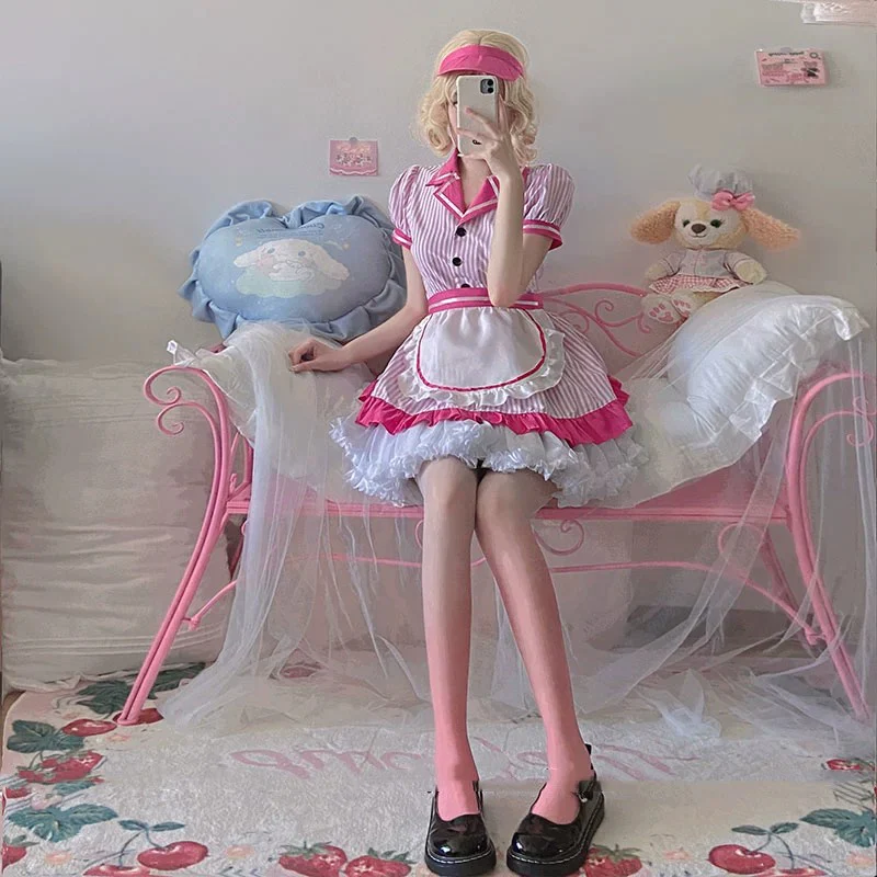 Striped Uniform Lolita Apron  HA2081 - Image 5