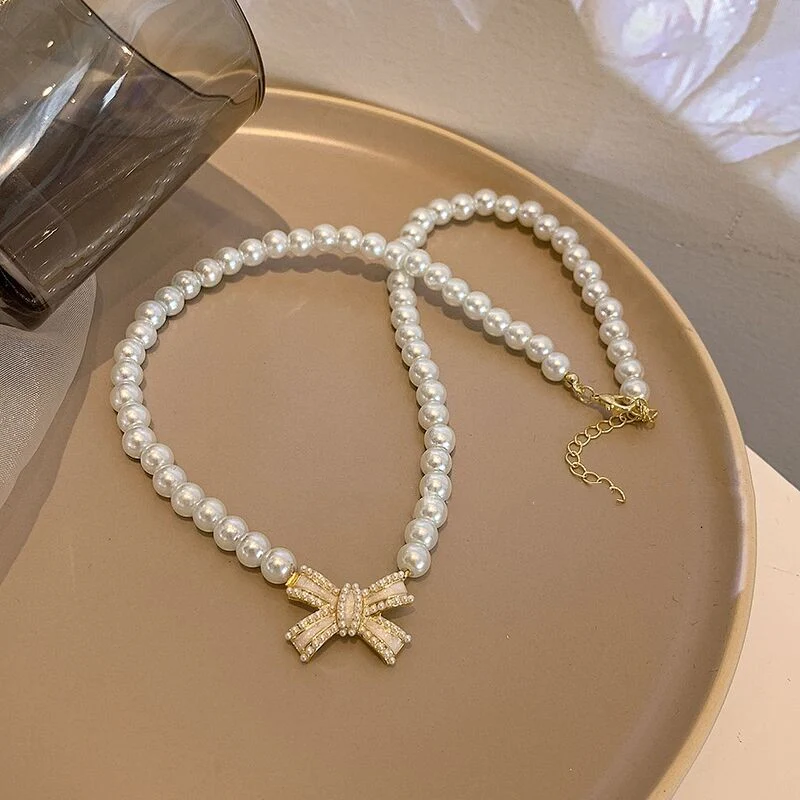 Sweater Chain Pearl Bow Necklace   HA1261 - Image 4