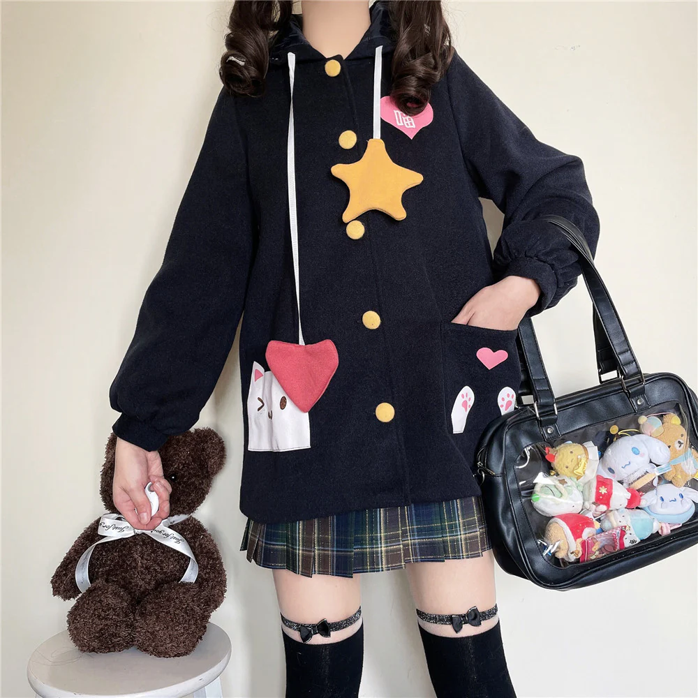 Sweet and cute cat embroidered coat   HA1141 - Image 4