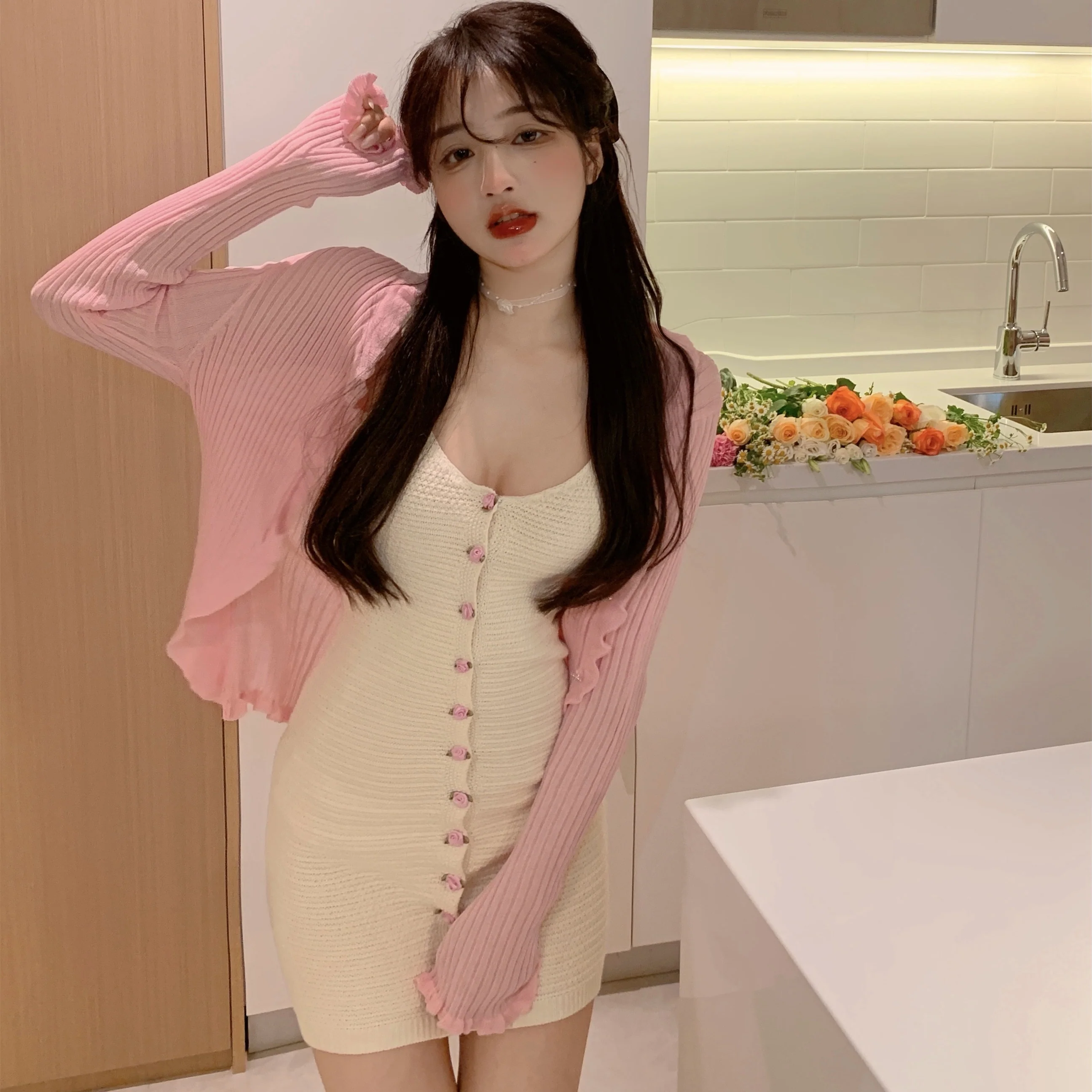 Sweet and Spicy Knit Jacket Slip Dress    HA0640 - Image 3