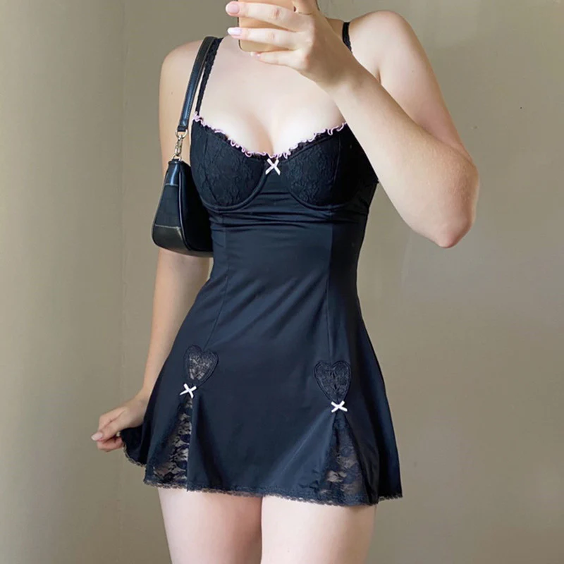 Sweet and spicy lace black slip dress  HA0332 - Image 5