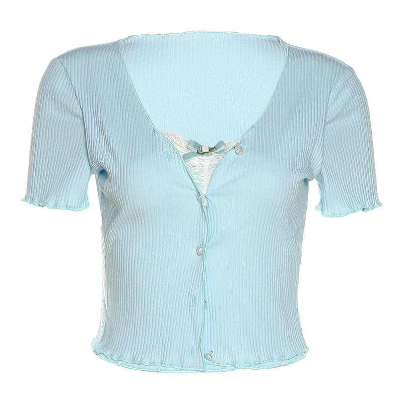 Sweet and Spicy Lace Panel Crop T-Shirt  HA1080 - Image 5