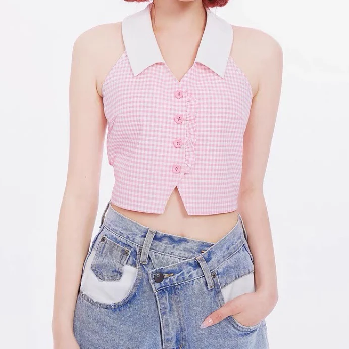 Sweet and Spicy Sleeveless Pink Check Top  HA0804 - Image 4