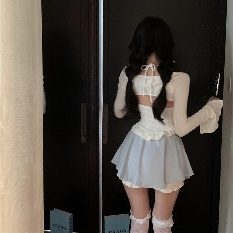 Sweet Bear Three-piece Suspender Cardigan Short Skirt   HA1893 - Image 4