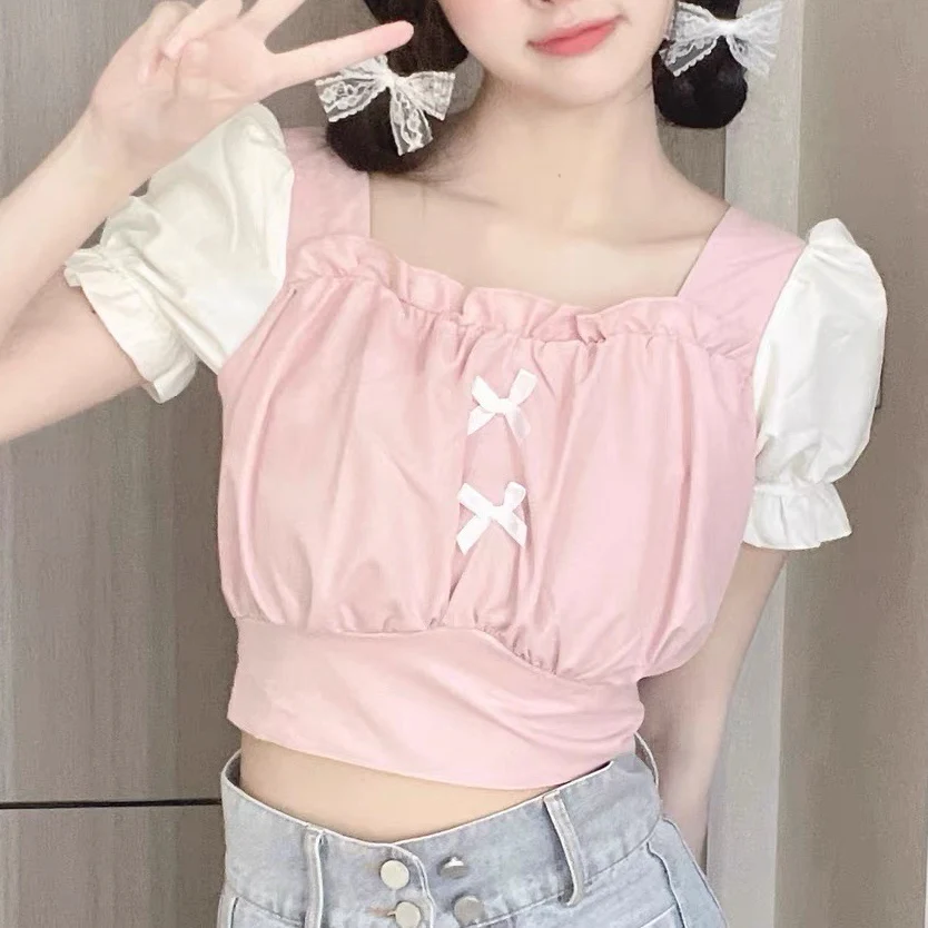 Sweet Bow Bubble Short Sleeve Top HA0731