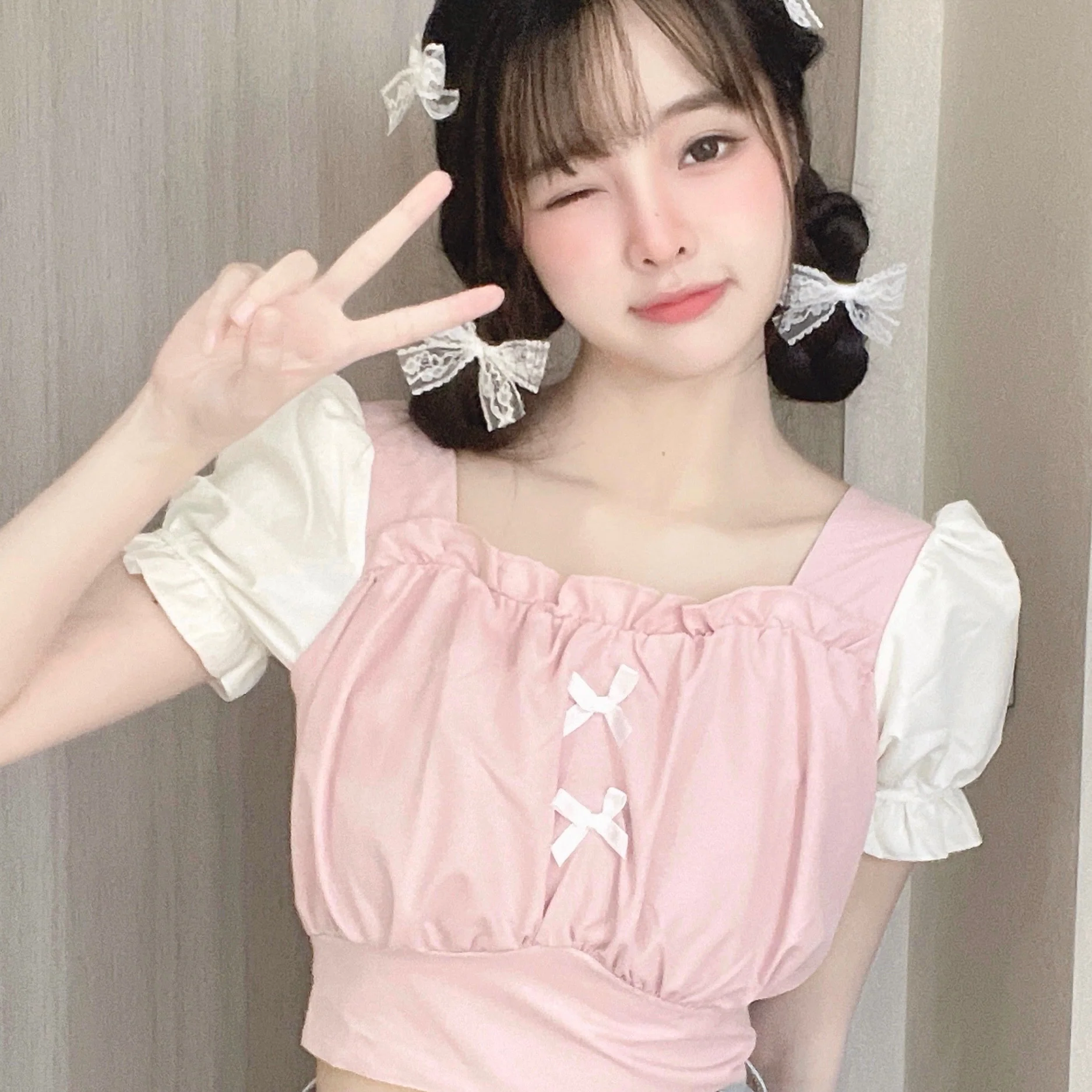 Sweet Bow Bubble Short Sleeve Top HA0731 - Image 3