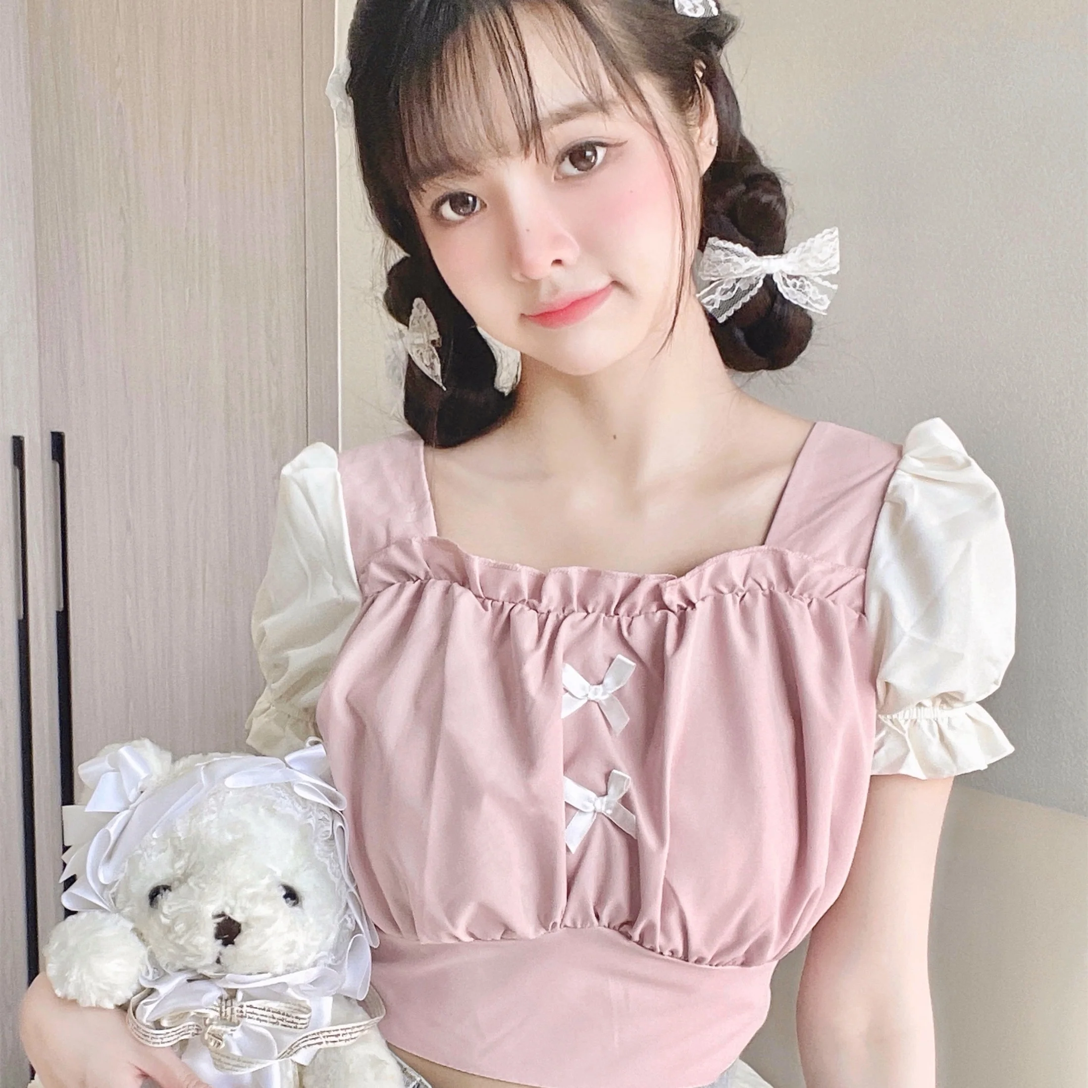 Sweet Bow Bubble Short Sleeve Top HA0731 - Image 4