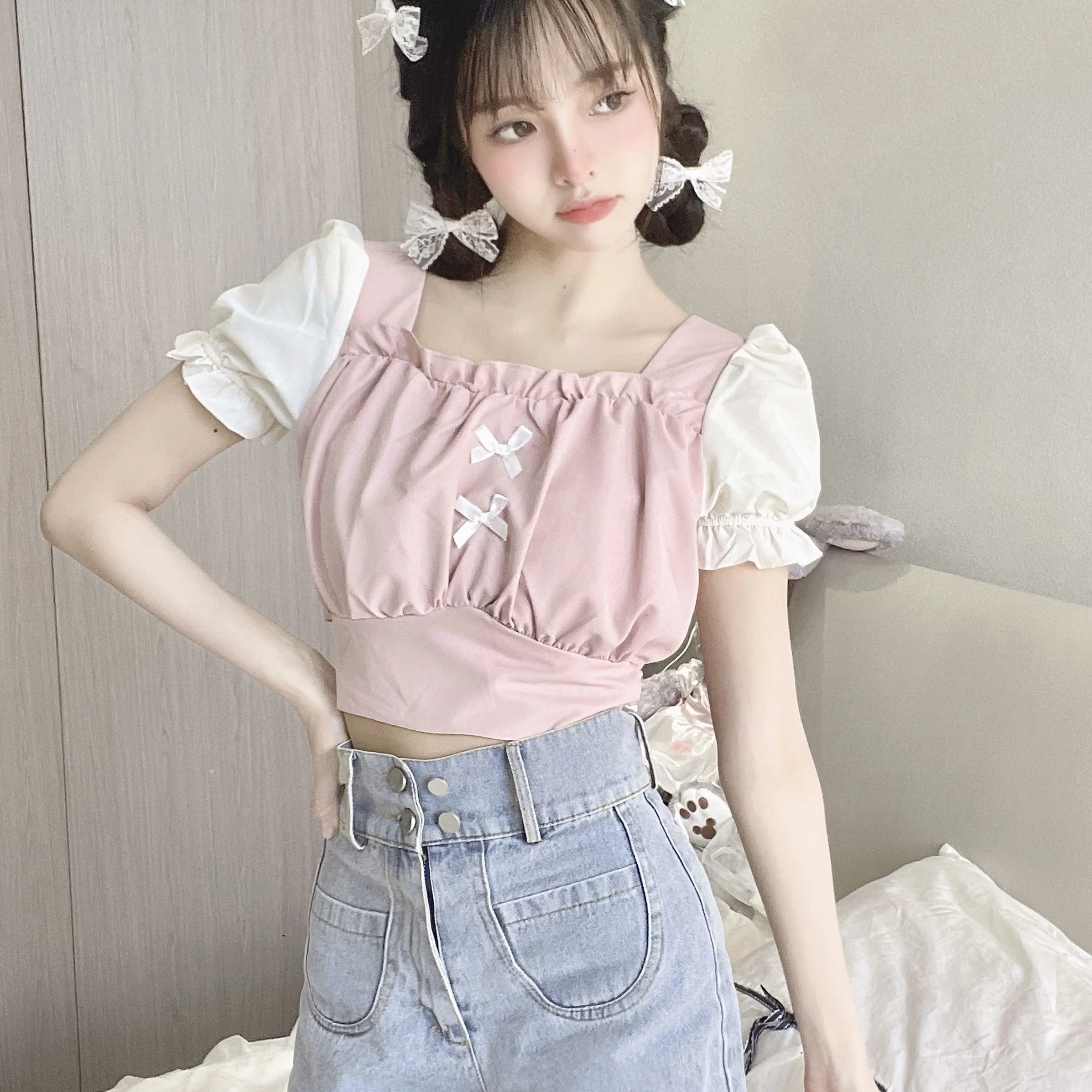 Sweet Bow Bubble Short Sleeve Top HA0731 - Image 6