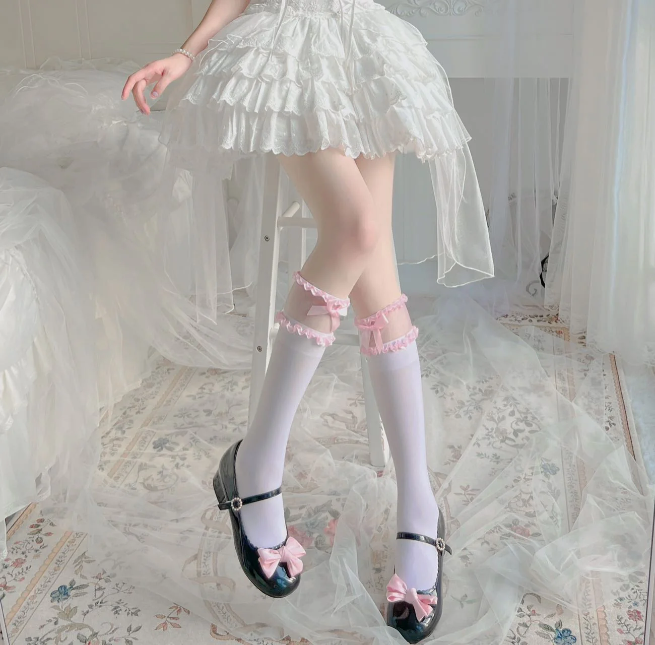 Sweet bow cute white lace stockings    HA0357 - Image 5