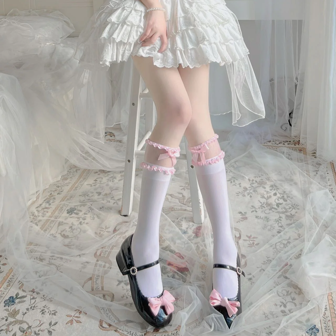 Sweet bow cute white lace stockings    HA0357 - Image 6