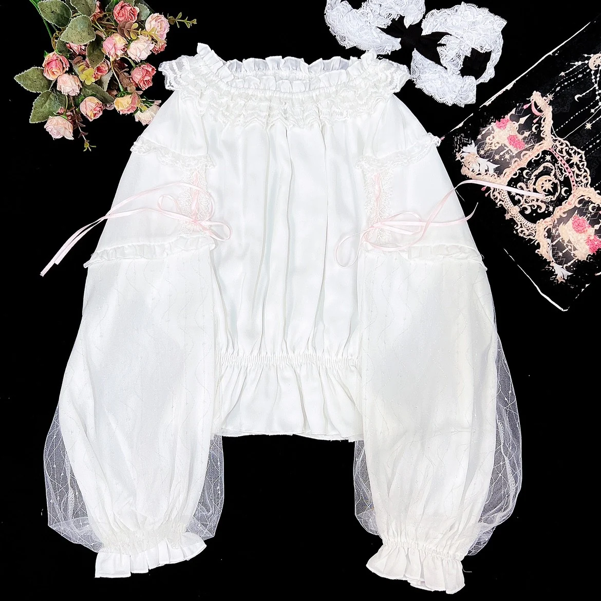 Sweet Bow Mesh Long Sleeves   HA1410 - Image 4