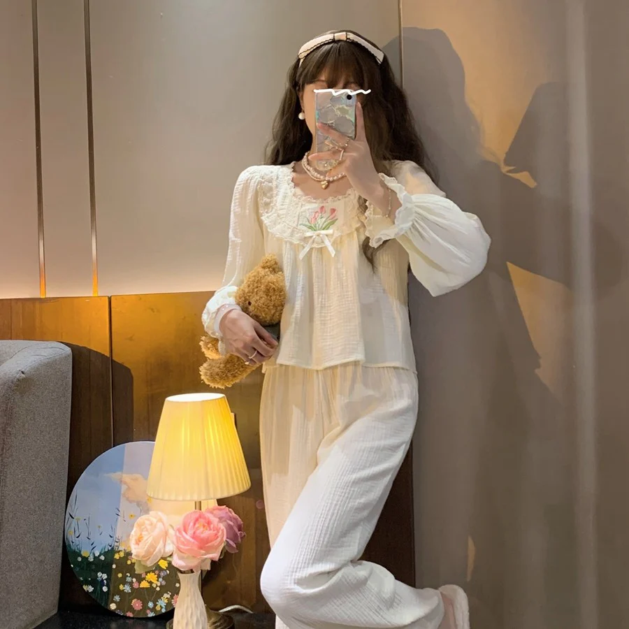 Sweet court style round neck pajamas  HA1468 - Image 4