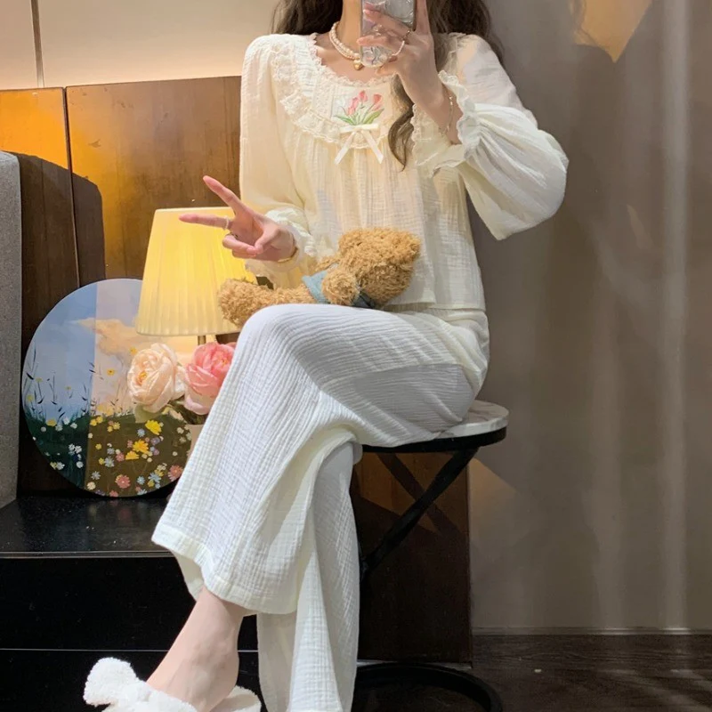 Sweet court style round neck pajamas  HA1468 - Image 5