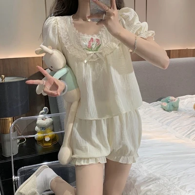 Sweet court style round neck pajamas  HA1468 - Image 6