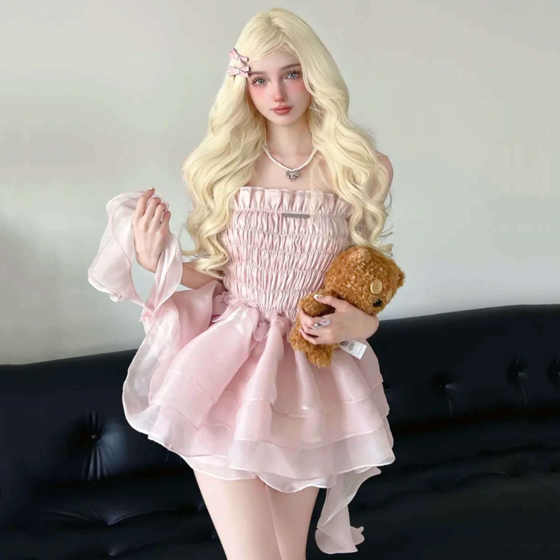 Sweet fluffy summer tube top dress  HA1629 - Image 3