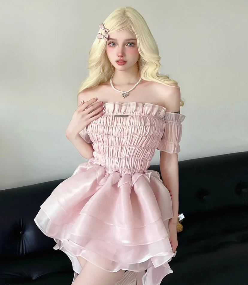 Sweet fluffy summer tube top dress  HA1629 - Image 4