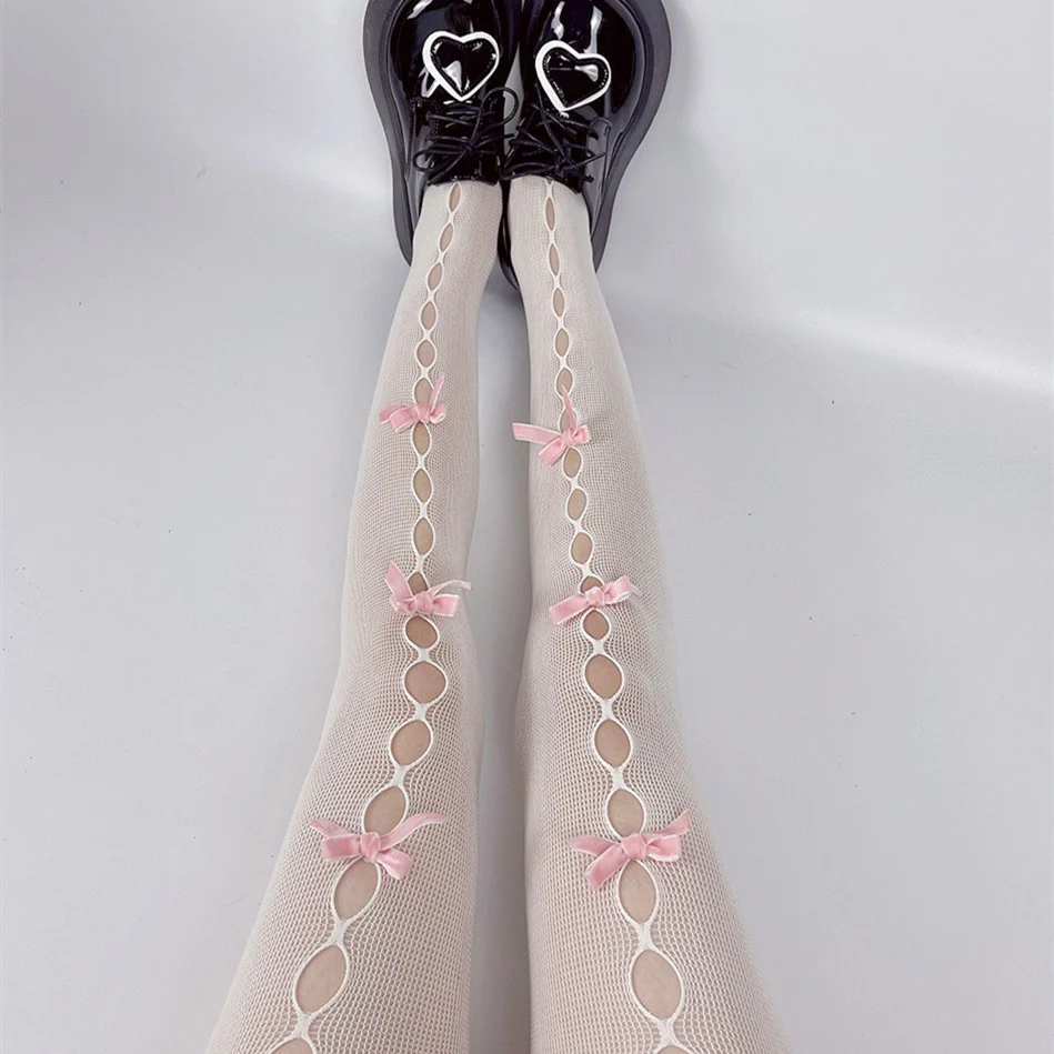 Sweet Girl Hollow Handmade Bow Net Socks  HA0865 - Image 2