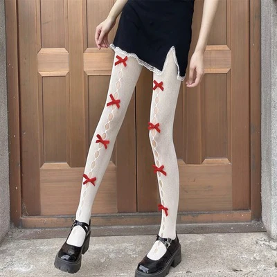 Sweet Girl Hollow Handmade Bow Net Socks  HA0865 - Image 5