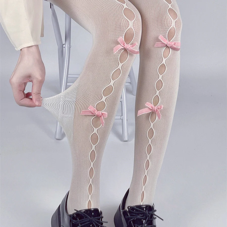 Sweet Girl Hollow Handmade Bow Net Socks  HA0865 - Image 7