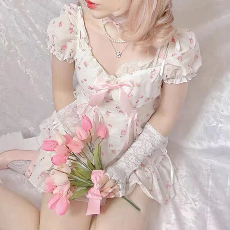 Sweet Pink Floral Dress HA0486 - Image 3
