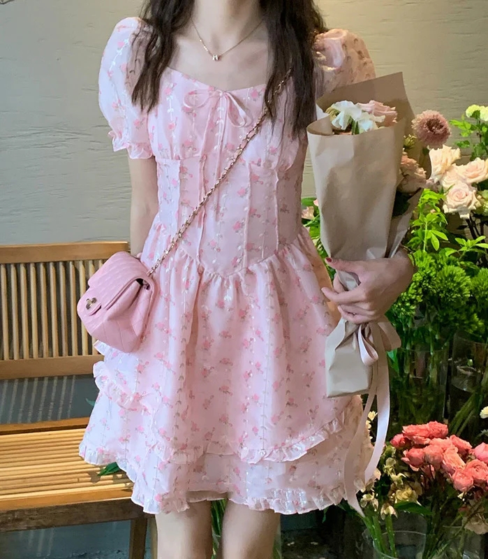 Sweet Pink Floral Summer Cake Dress  HA0482 - Image 2
