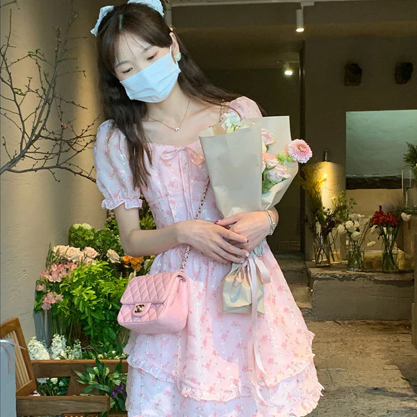 Sweet Pink Floral Summer Cake Dress  HA0482 - Image 3